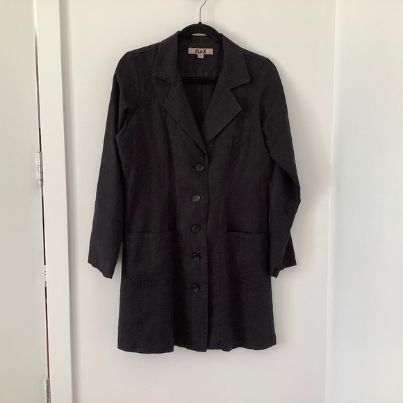 Flax black linen long blazer size M - Picture 1 of 9